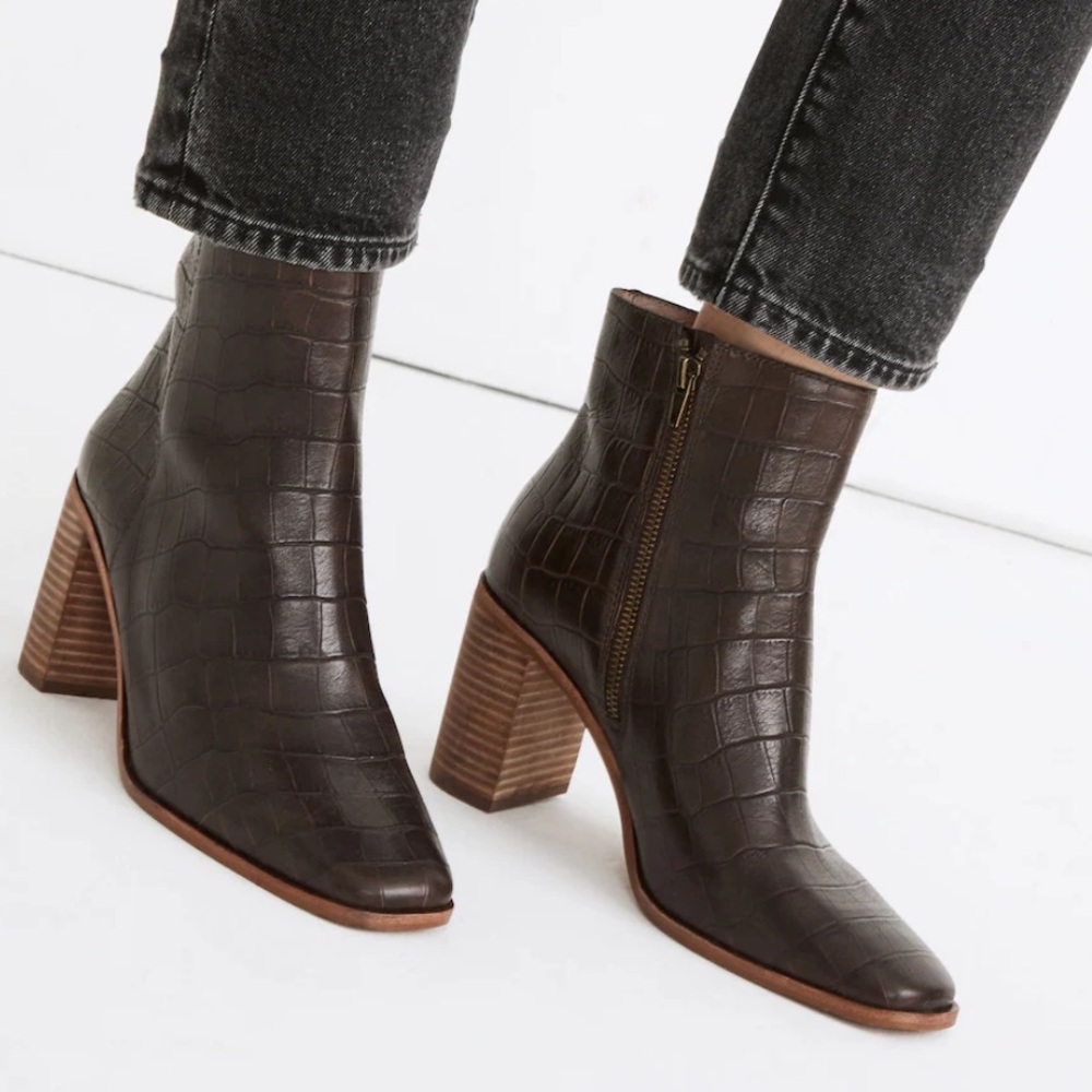 Madewell The Greer Boot in Croc Embossed Leather
